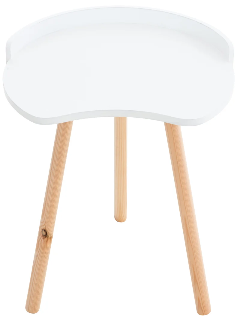 Table d'appoint design scandinave hauteur 54 cm en forme d'haricot en MDF blanc et pieds en bois 10_0005515