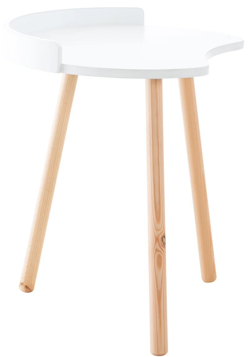 Table d'appoint design scandinave hauteur 54 cm en forme d'haricot en MDF blanc et pieds en bois 10_0005515