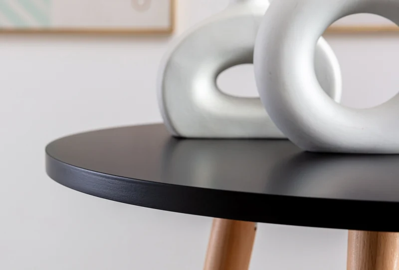 Table haute de bar avec plateau rond repose-pieds circulaire métallique plateau en bois noir 10_0005526