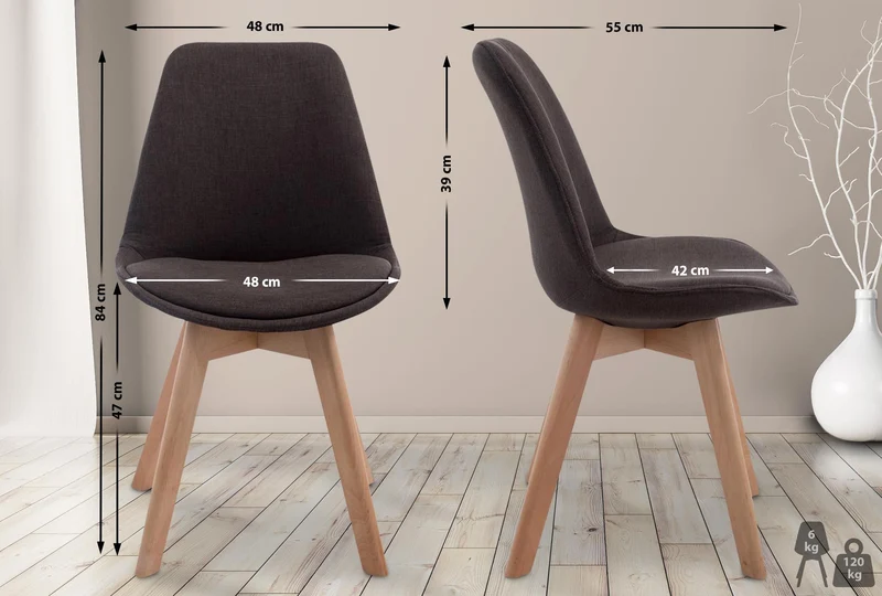 Chaise de salle à manger x1 design scandinave en tissu gris foncé et piètement à 4 pieds en bois clair 10_0003271