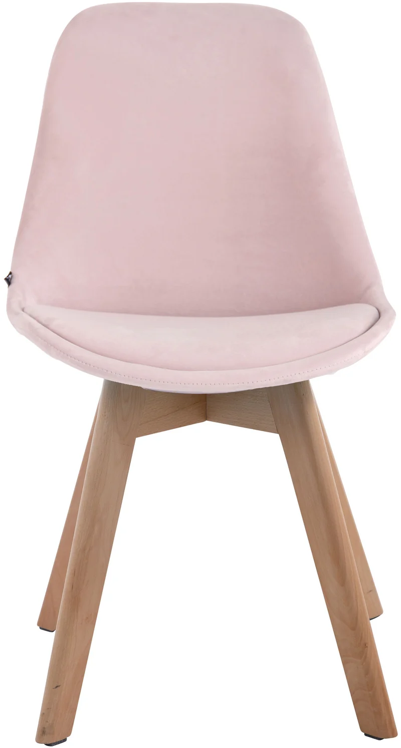Chaise de salle à manger x1 design scandinave en velours rose et piètement à 4 pieds en bois clair 10_0003281