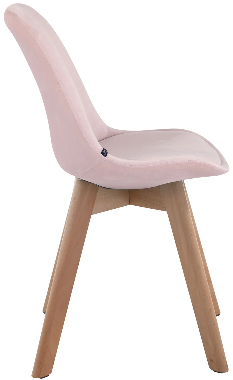 Chaise de salle à manger x1 design scandinave en velours rose et piètement à 4 pieds en bois clair 10_0003281