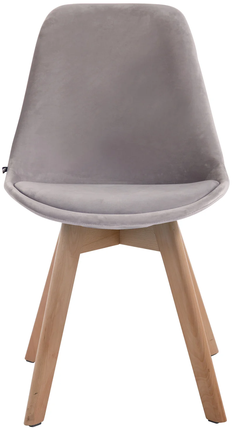 Chaise de salle à manger x1 design scandinave en velours gris et piètement à 4 pieds en bois clair 10_0003280