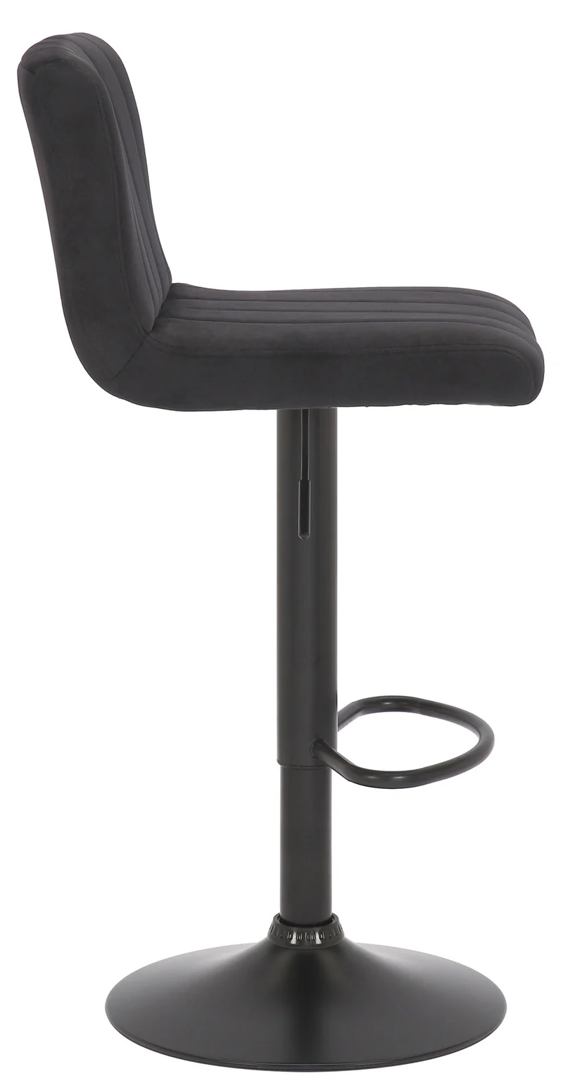 Tabouret de bar x1 pivotant hauteur réglable assise surpiqué en velours noir et métal noir 10_0004998