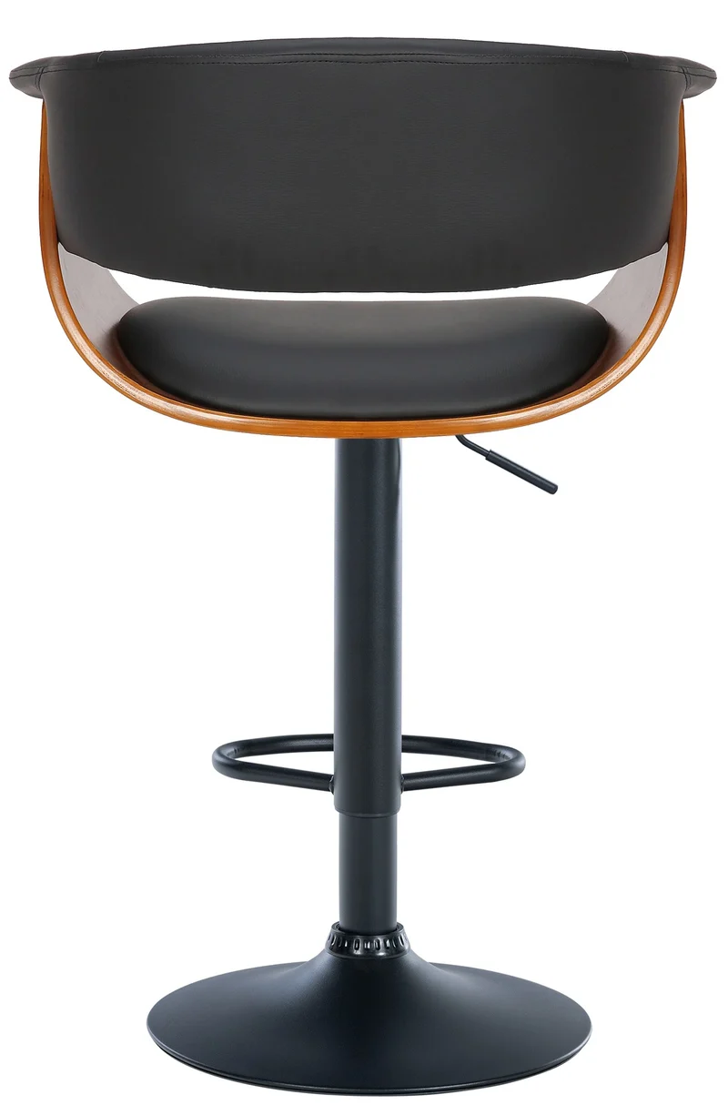 Tabouret de bar design moderne siège réglable en hauteur et pivotant en PVC noir coque en bois et métal noir 10_0005452