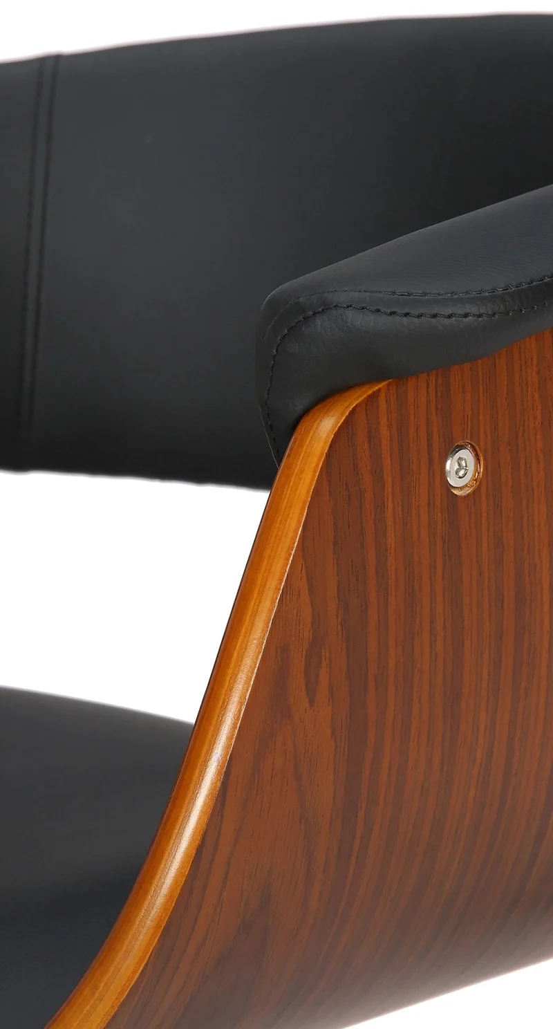 Tabouret de bar design moderne siège réglable en hauteur et pivotant en PVC noir coque en bois et métal noir 10_0005452