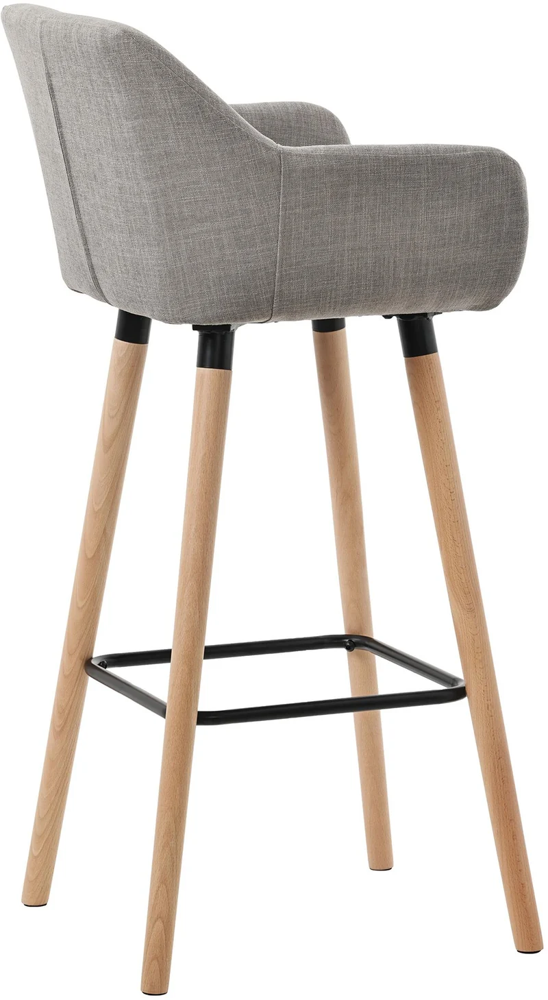 Tabouret de bar lounge x1 design scandinave assise en tissu gris pieds en bois repose-pieds en métal 10_0004917