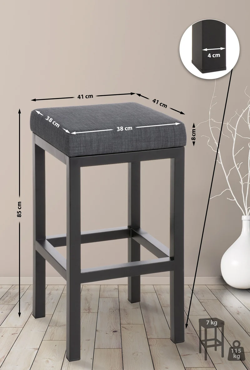 Tabouret de bar x1 avec repose-pieds design simple hauteur d'assise 85 cm en tissu gris foncé et support en métal noir 10_0005413