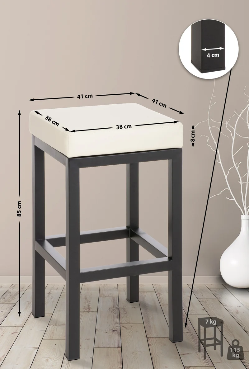 Tabouret de bar x1 avec repose-pieds design simple hauteur d'assise 85 cm en PVC crème et support en métal noir 10_0005411