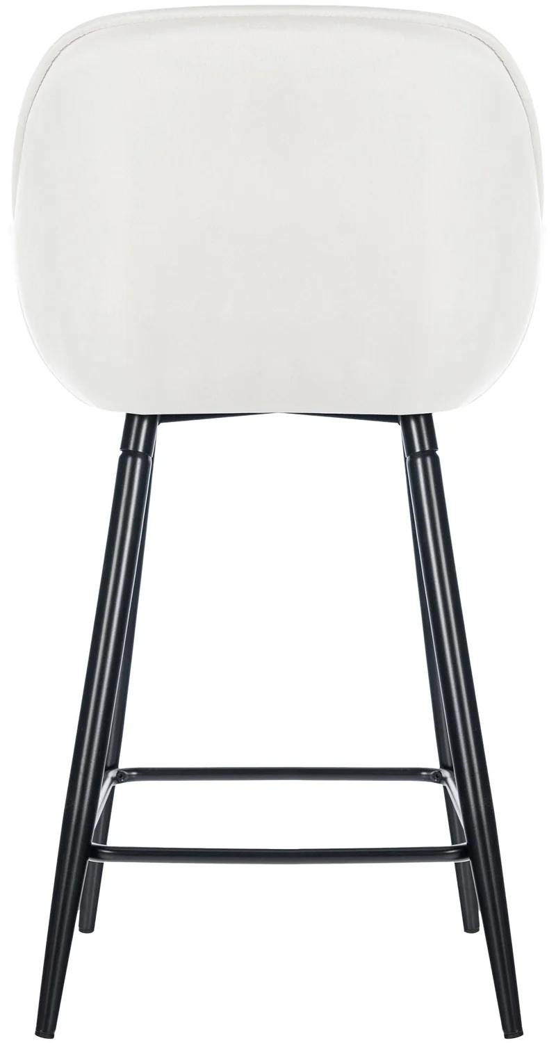 Tabouret de bar chaise haute x1 assise effet capitonnée en velours blanc crème et métal noir 10_0004884