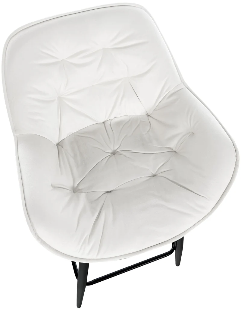 Tabouret de bar chaise haute x1 assise effet capitonnée en velours blanc crème et métal noir 10_0004884