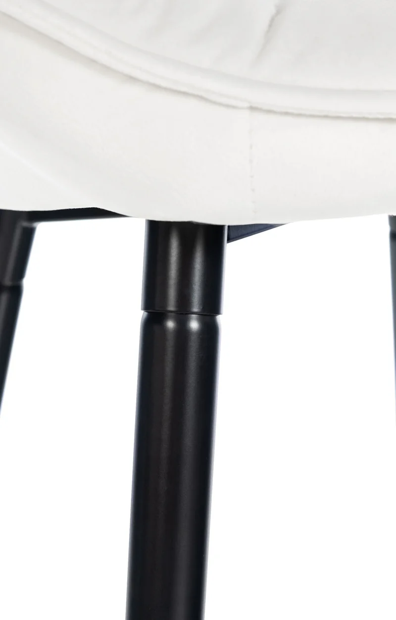 Tabouret de bar chaise haute x1 assise effet capitonnée en velours blanc crème et métal noir 10_0004884