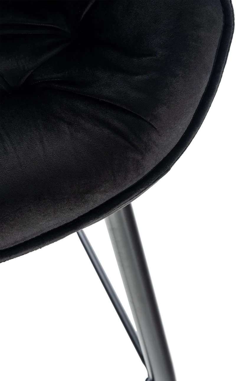 Tabouret de bar chaise haute x1 assise effet capitonnée en velours noir et métal noir 10_0004891