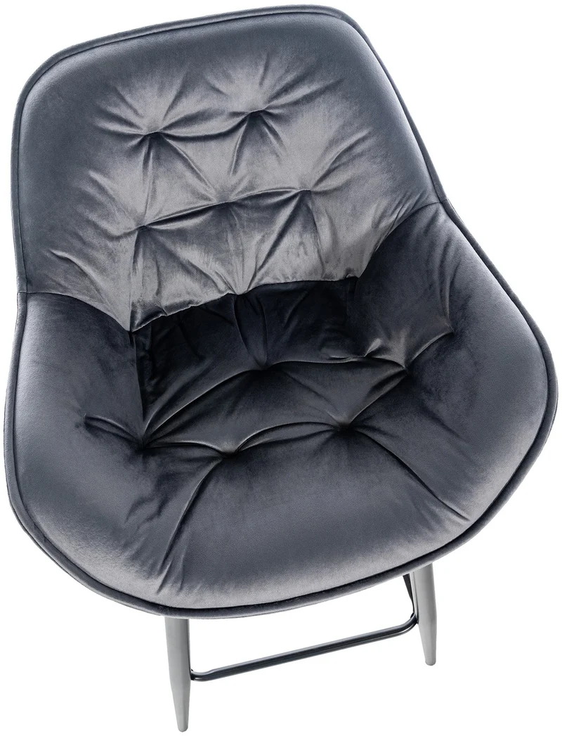 Tabouret de bar chaise haute x1 assise effet capitonnée en velours gris foncé et métal noir 10_0004892
