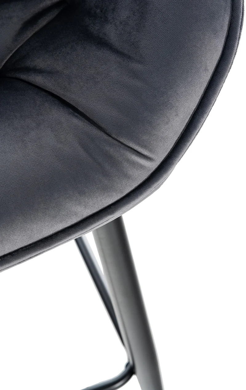 Tabouret de bar chaise haute x1 assise effet capitonnée en velours gris foncé et métal noir 10_0004892