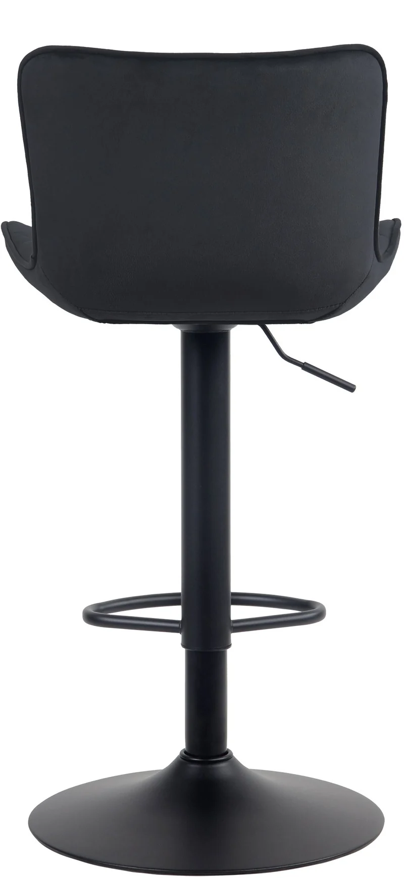 Tabouret de bar x1 coutures décoratives pied trompette hauteur réglable en métal noir assise en velours noir 10_0004860