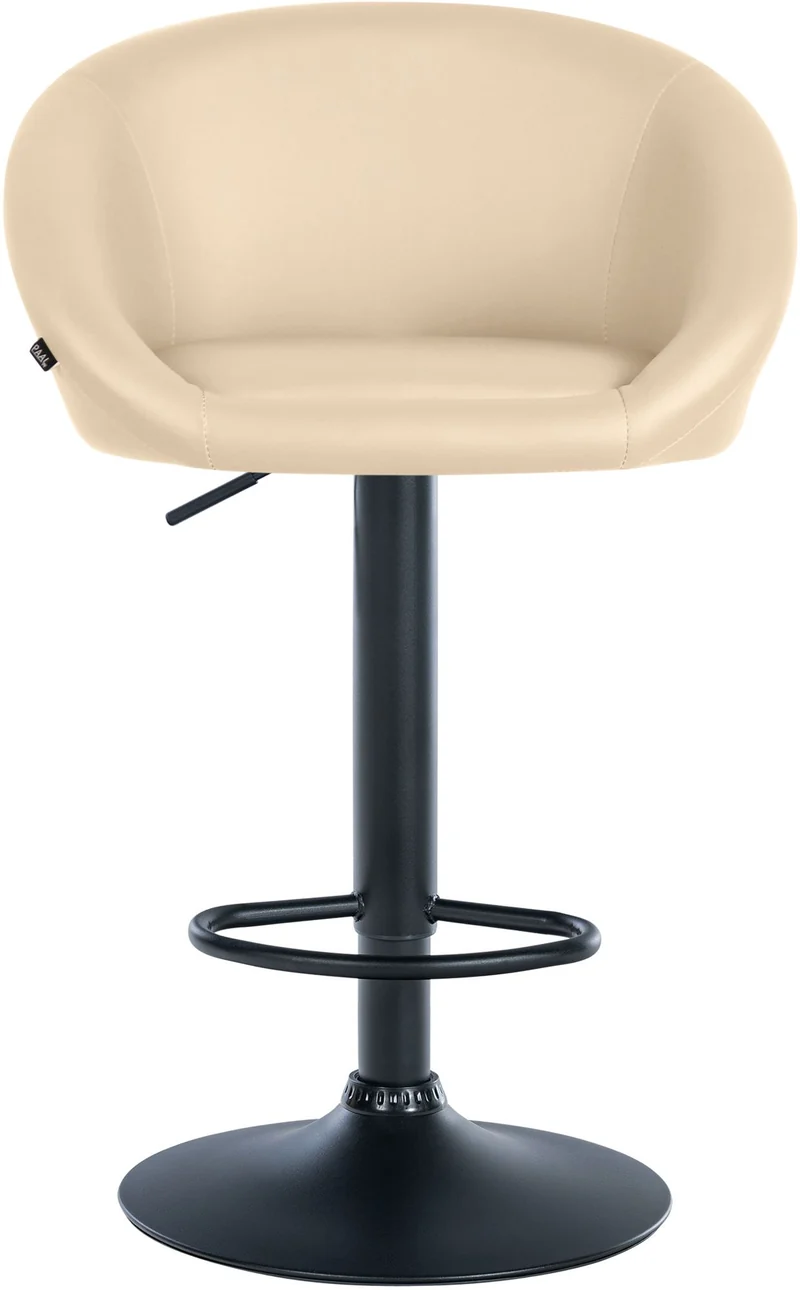 Tabouret de bar assise pivotante à 360° hauteur réglable en PVC crème piètement en métal noir 10_0004764