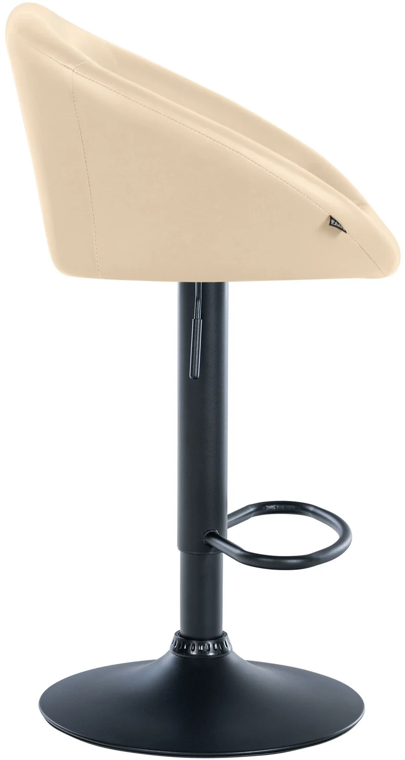 Tabouret de bar assise pivotante à 360° hauteur réglable en PVC crème piètement en métal noir 10_0004764