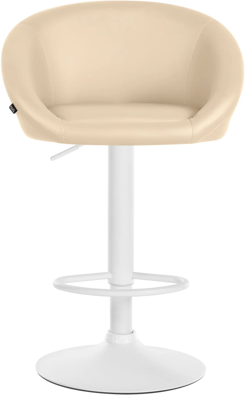 Tabouret de bar assise pivotante à 360° hauteur réglable en PVC crème piètement en métal blanc 10_0004769