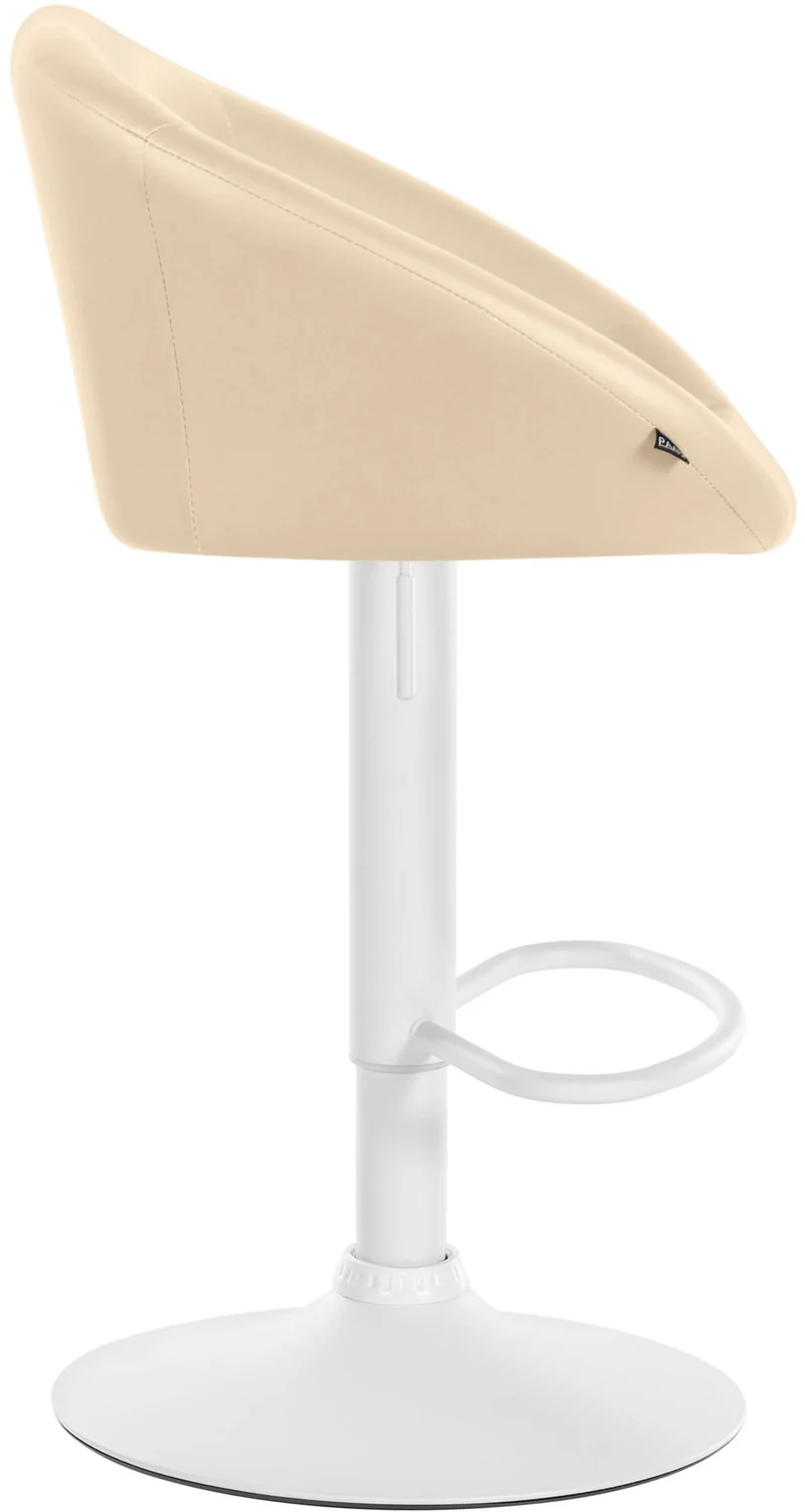 Tabouret de bar assise pivotante à 360° hauteur réglable en PVC crème piètement en métal blanc 10_0004769