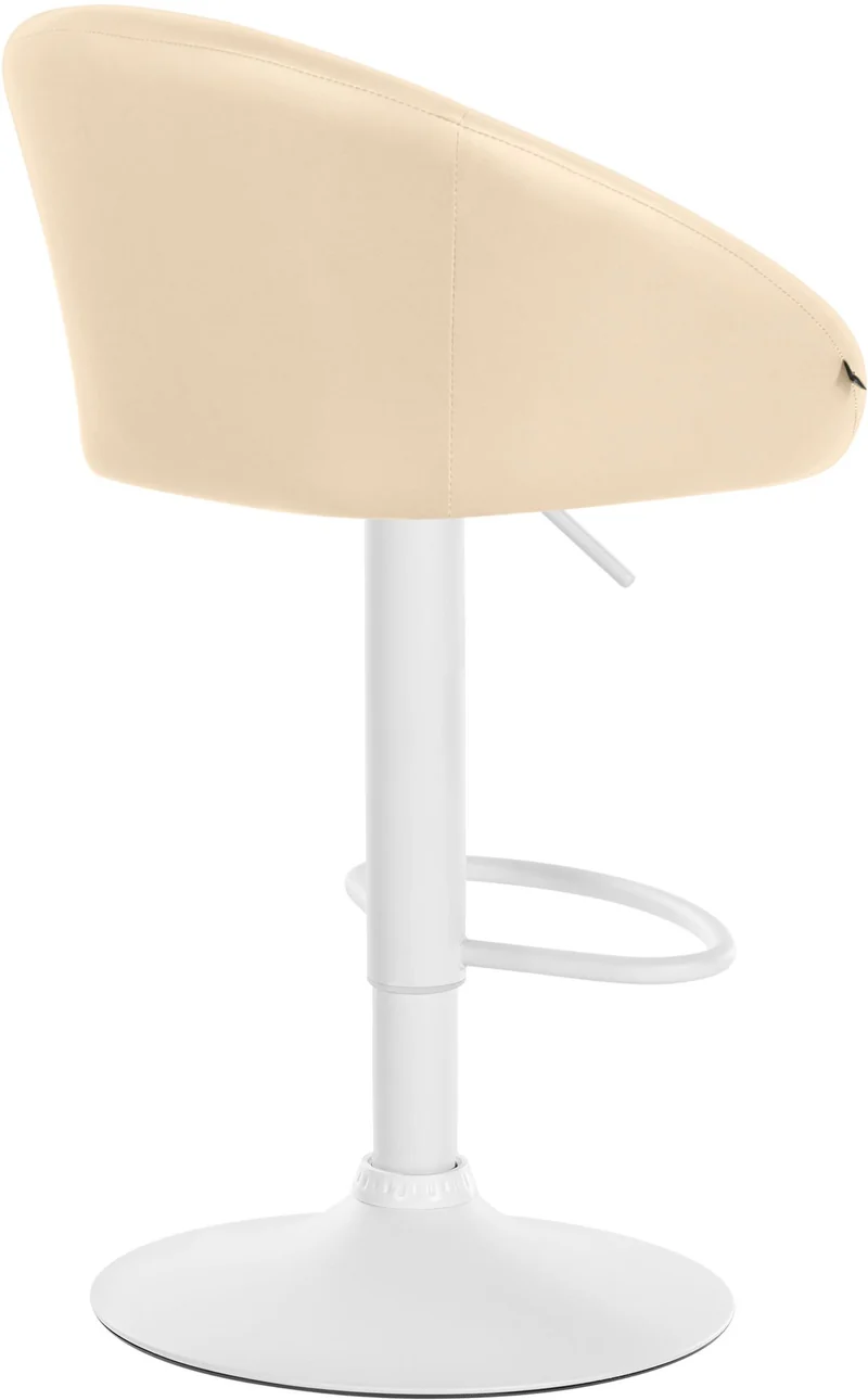Tabouret de bar assise pivotante à 360° hauteur réglable en PVC crème piètement en métal blanc 10_0004769