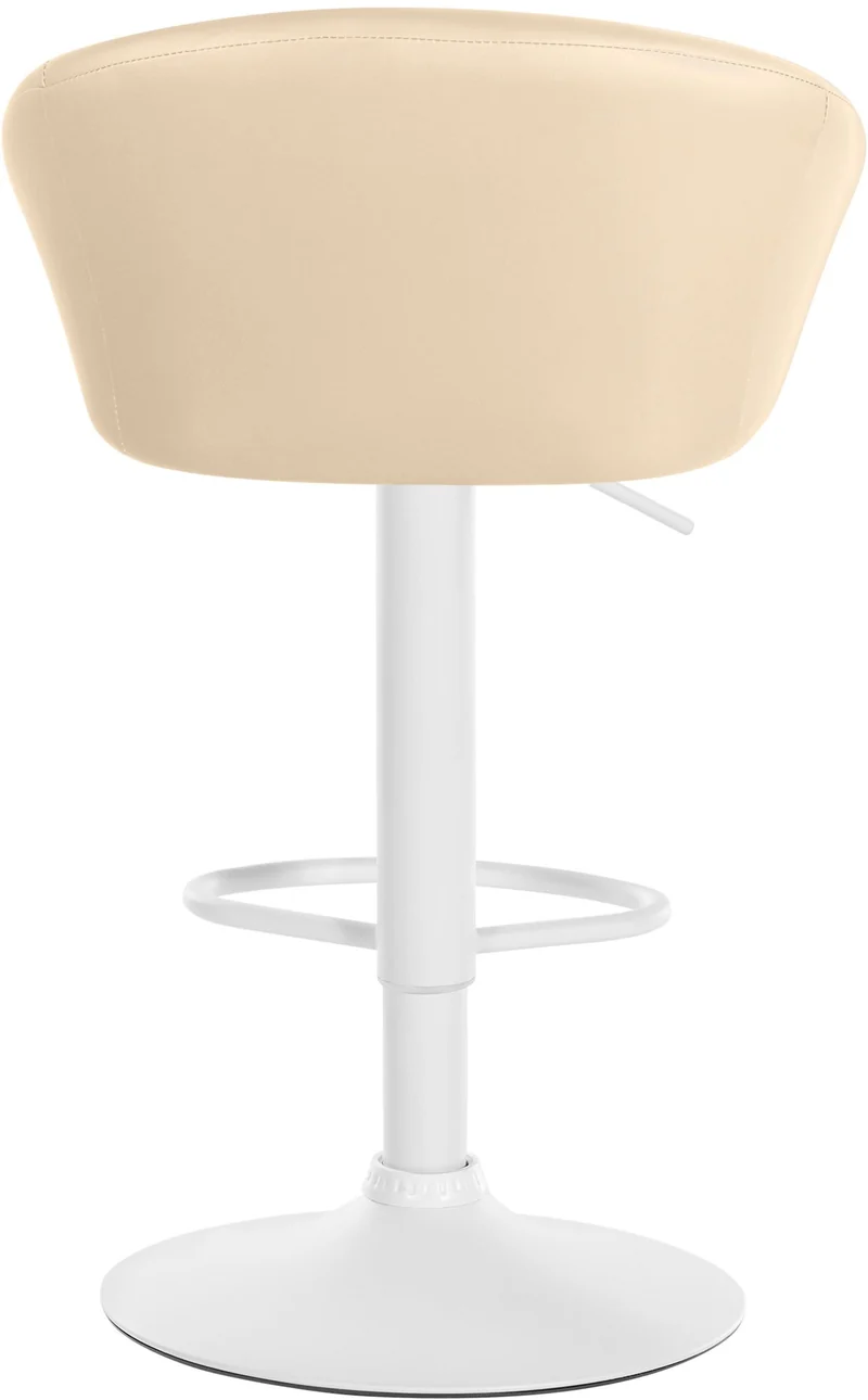 Tabouret de bar assise pivotante à 360° hauteur réglable en PVC crème piètement en métal blanc 10_0004769