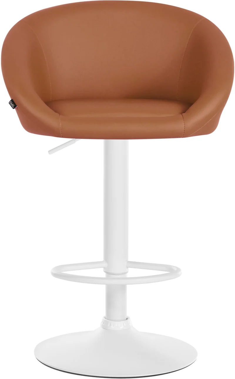 Tabouret de bar assise pivotante à 360° hauteur réglable en PVC marron piètement en métal blanc 10_0004772