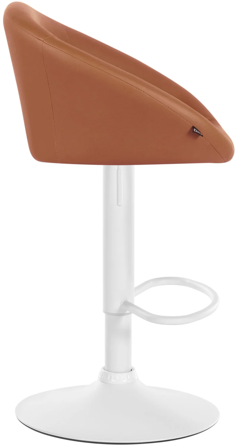 Tabouret de bar assise pivotante à 360° hauteur réglable en PVC marron piètement en métal blanc 10_0004772