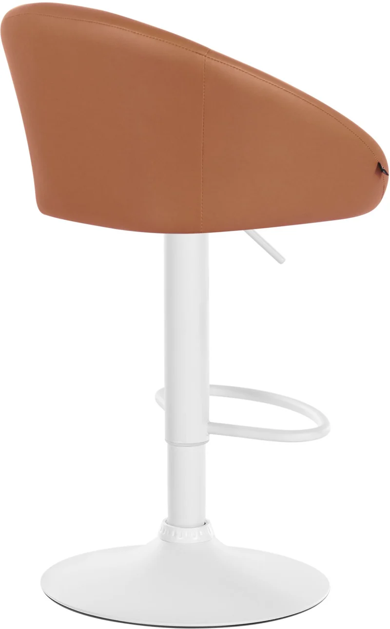Tabouret de bar assise pivotante à 360° hauteur réglable en PVC marron piètement en métal blanc 10_0004772