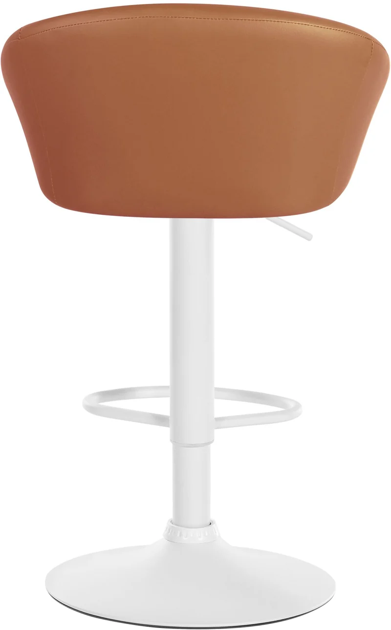 Tabouret de bar assise pivotante à 360° hauteur réglable en PVC marron piètement en métal blanc 10_0004772