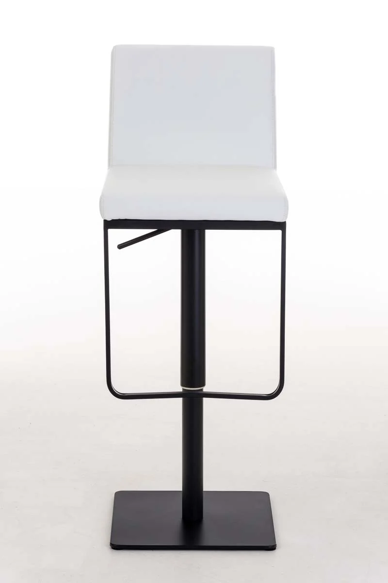 Tabouret de bar x1 avec repose-pieds plaque de base carrée en métal noir assise en PVC blanc 10_0005301