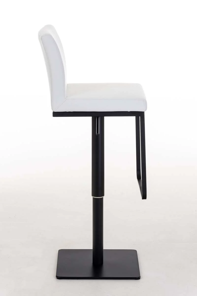 Tabouret de bar x1 avec repose-pieds plaque de base carrée en métal noir assise en PVC blanc 10_0005301
