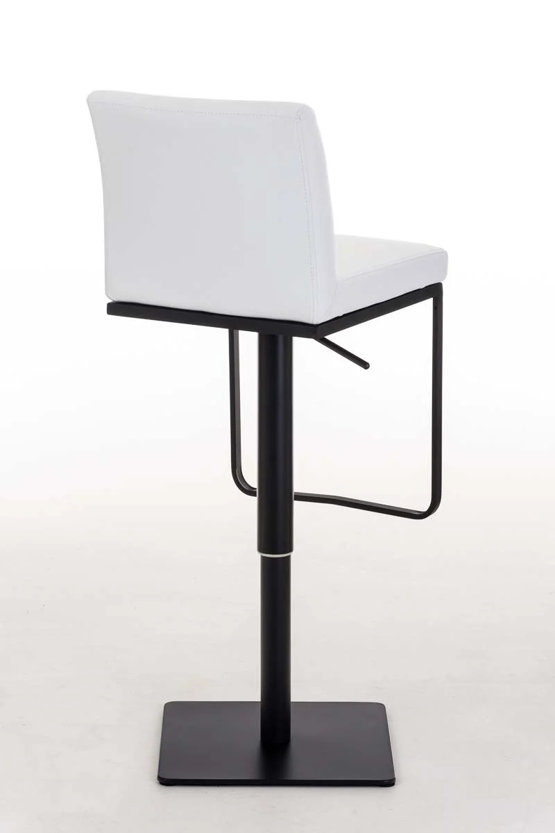 Tabouret de bar x1 avec repose-pieds plaque de base carrée en métal noir assise en PVC blanc 10_0005301