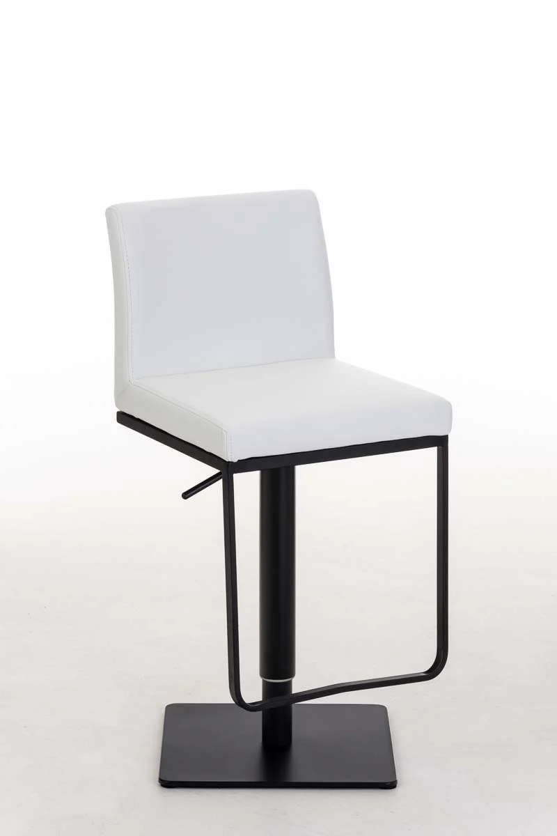 Tabouret de bar x1 avec repose-pieds plaque de base carrée en métal noir assise en PVC blanc 10_0005301