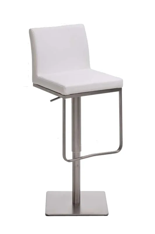 Tabouret de bar x1 avec repose-pieds plaque de base carrée en acier inoxydable assise en PVC blanc 10_0005309