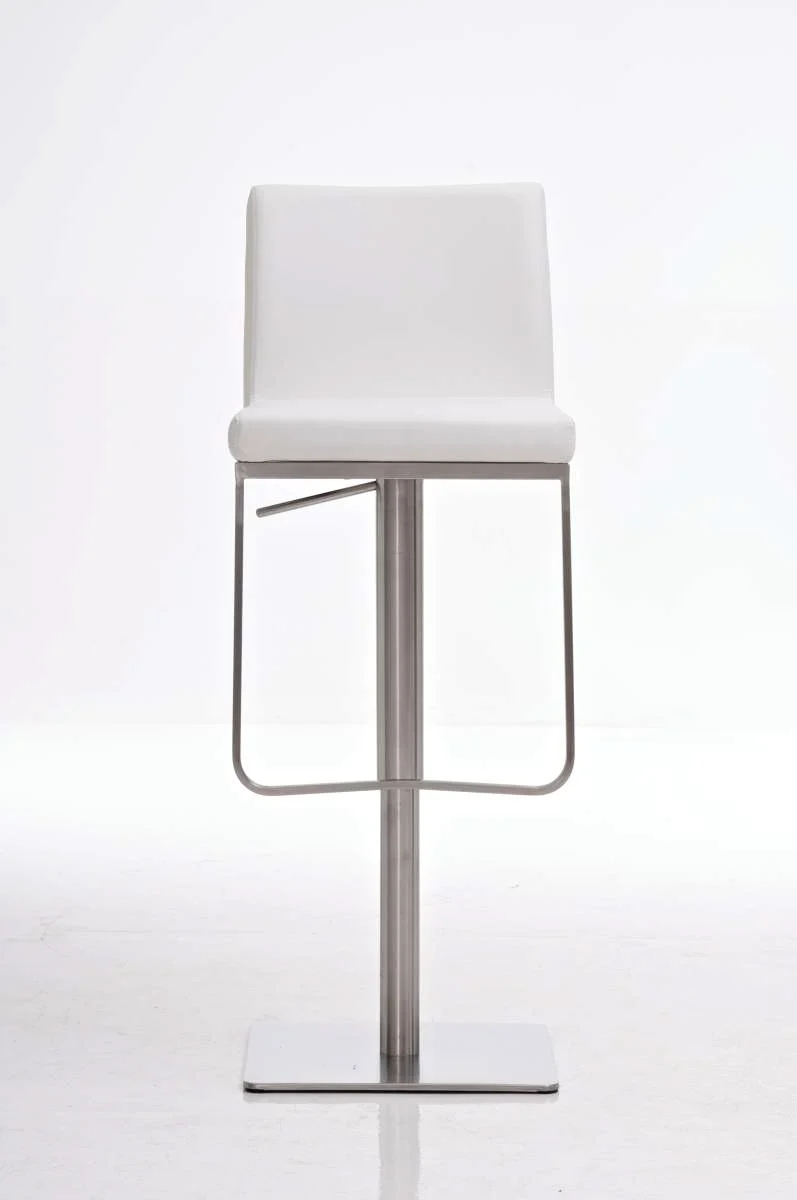 Tabouret de bar x1 avec repose-pieds plaque de base carrée en acier inoxydable assise en PVC blanc 10_0005309