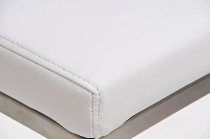 Tabouret de bar x1 avec repose-pieds plaque de base carrée en acier inoxydable assise en PVC blanc 10_0005309