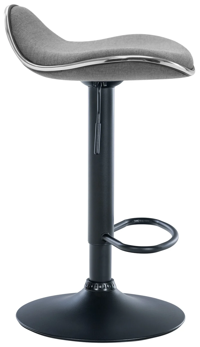 Tabouret de bar x1 assise ergonomique en tissu gris clair pied en trompette en métal noir 10_0005392