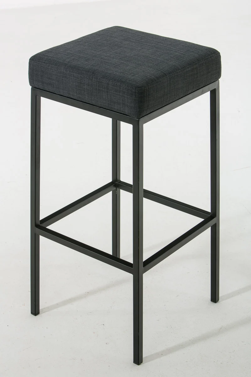Tabouret de bar x1 avec repose-pieds design simple hauteur 85 cm en tissu gris foncé et métal noir 10_0005249