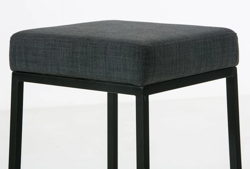 Lot de 2 tabourets de bar avec repose-pieds design simple hauteur 85 cm en tissu gris foncé et métal noir 10_0004383