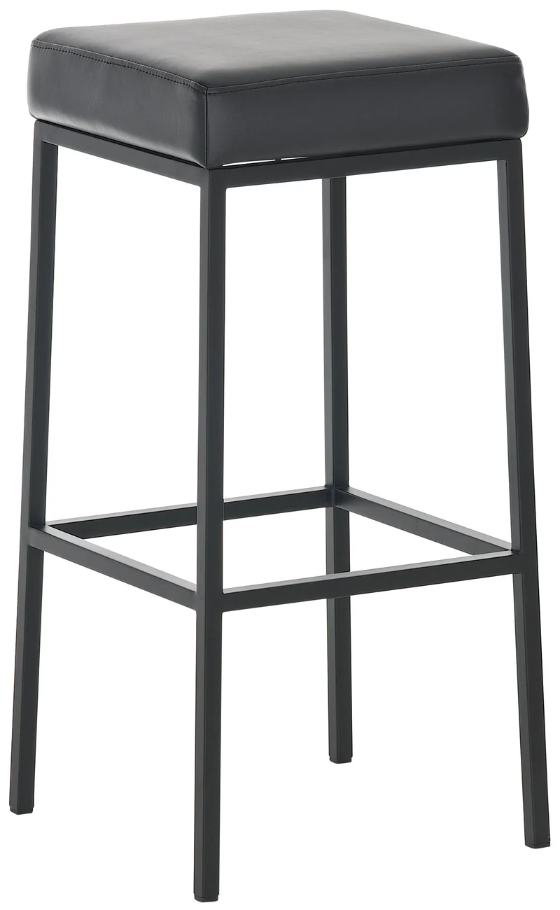 Lot de 2 tabourets de bar avec repose-pieds design simple hauteur 85 cm en PVC noir et métal noir 10_0004381