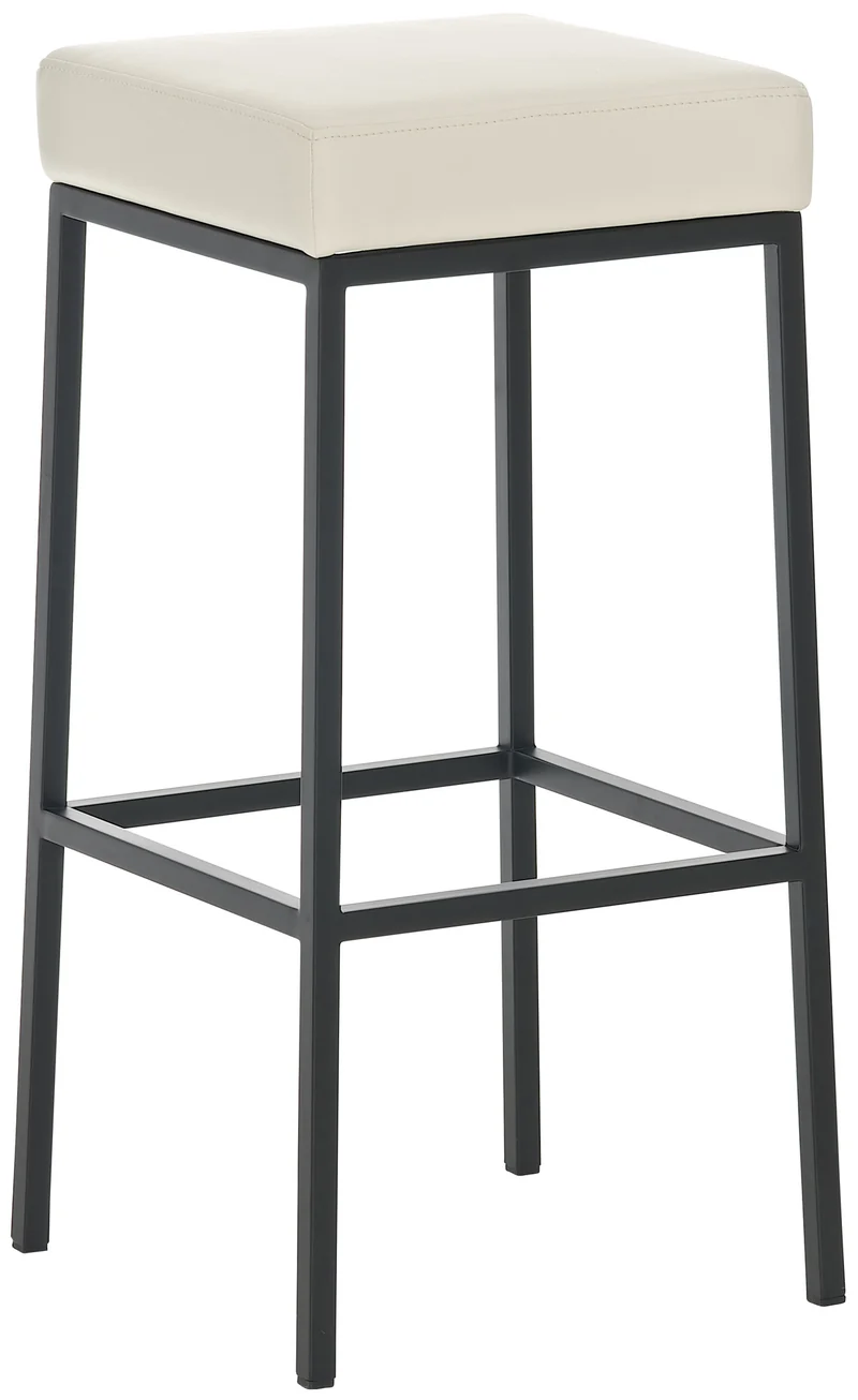 Lot de 2 tabourets de bar avec repose-pieds design simple hauteur 85 cm en PVC crème et métal noir 10_0004378