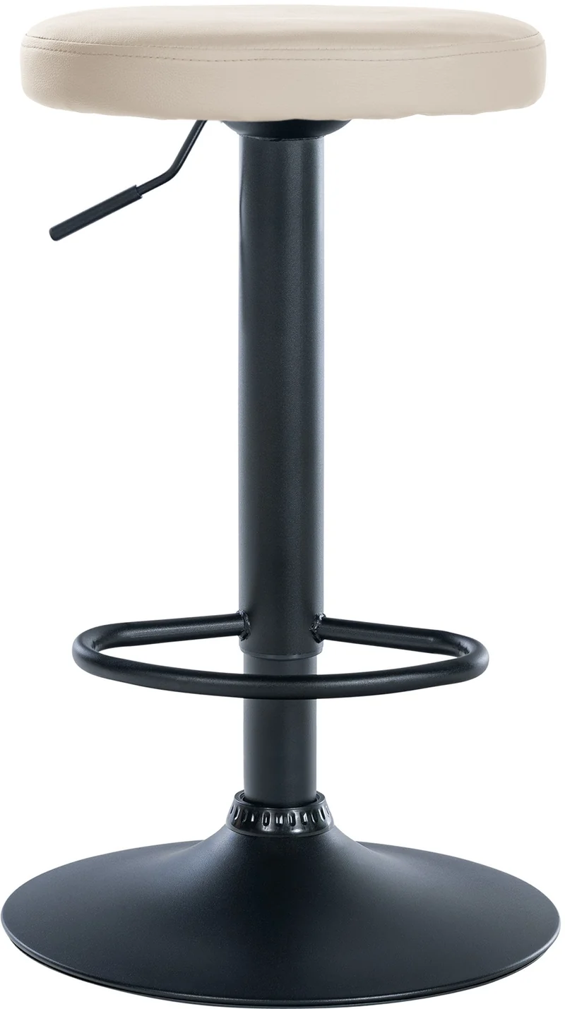 Tabouret de bar x1 design simple hauteur réglable revêtement en PVC crème pieds en métal noir 10_0005343