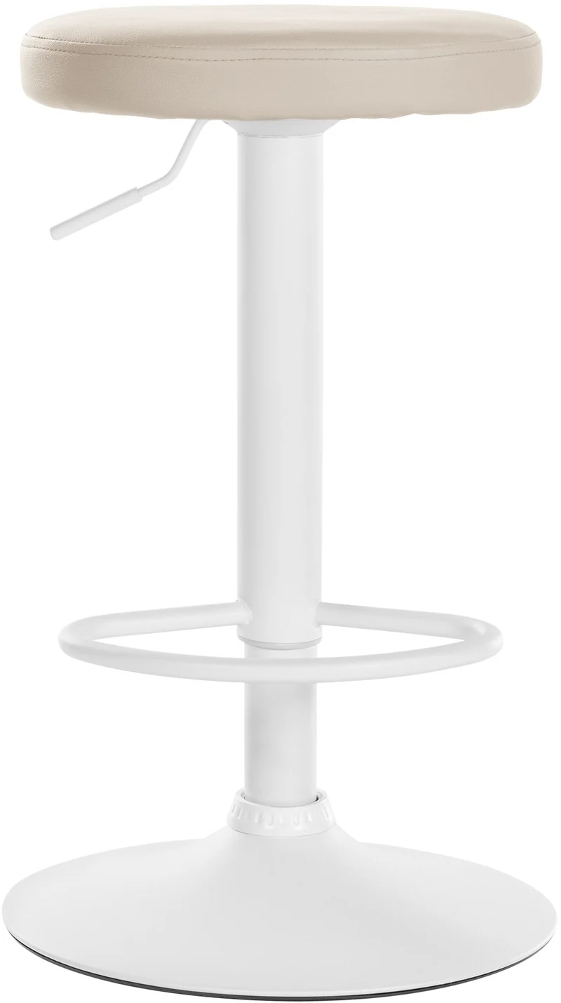 Tabouret de bar x1 design simple hauteur réglable revêtement en PVC crème pieds en métal blanc 10_0005345
