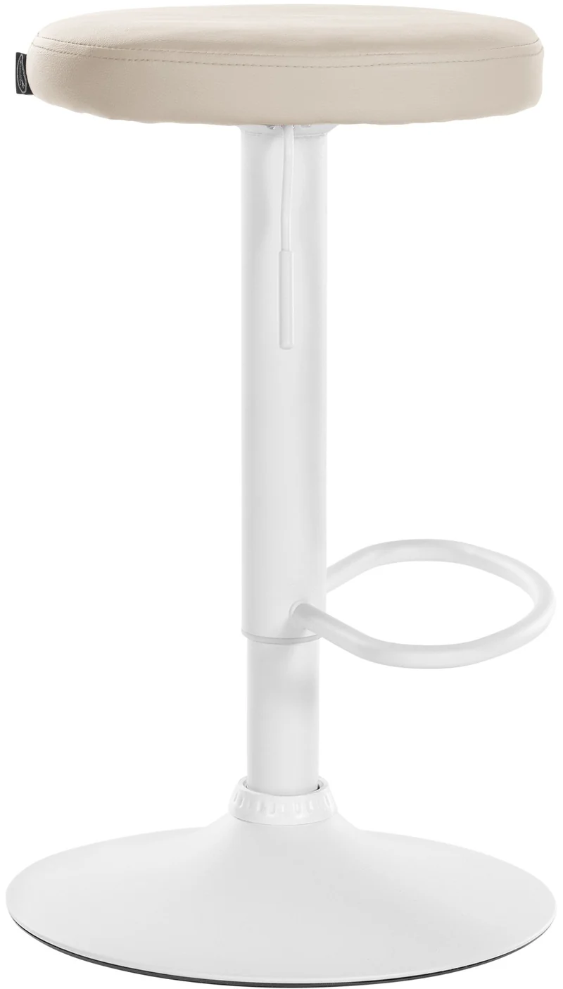 Tabouret de bar x1 design simple hauteur réglable revêtement en PVC crème pieds en métal blanc 10_0005345