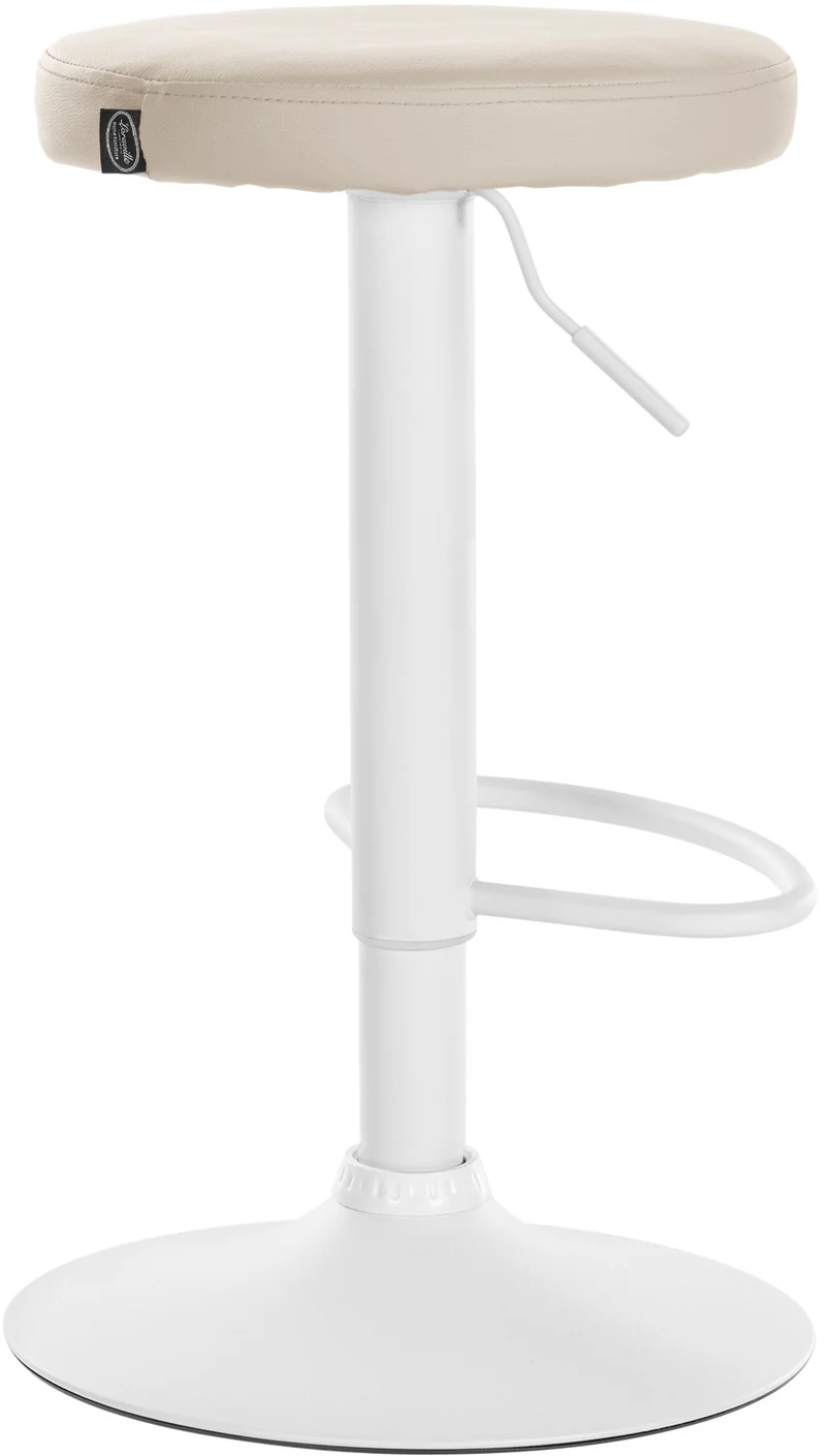 Tabouret de bar x1 design simple hauteur réglable revêtement en PVC crème pieds en métal blanc 10_0005345