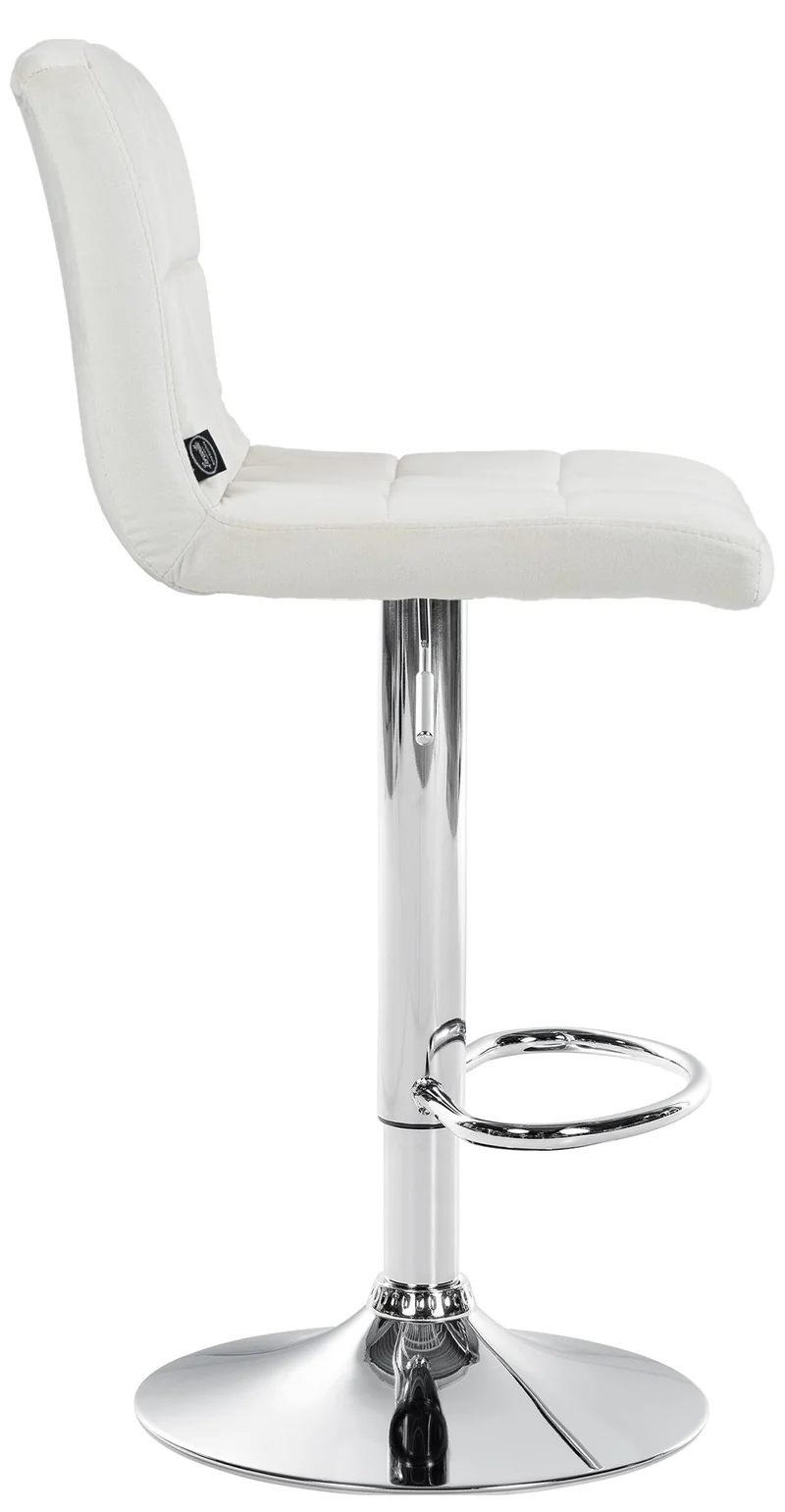 Tabouret de bar chaise haute x 1 avec coutures décoratives carrées assise en velours crème pieds en métal chromé 10_0005324