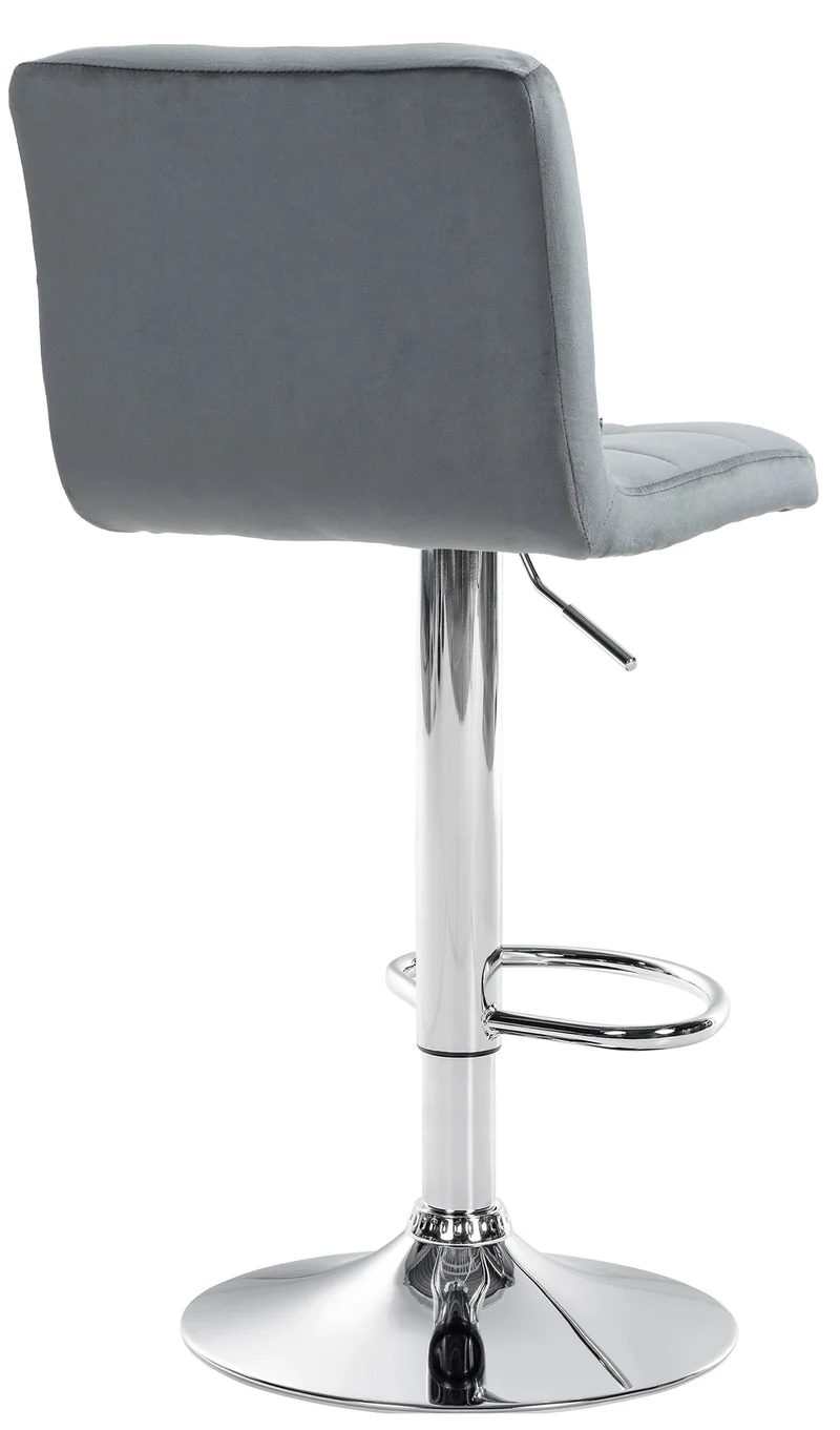Tabouret de bar chaise haute x 1 avec coutures décoratives carrées assise en velours gris foncé pieds en métal chromé 10_0005325