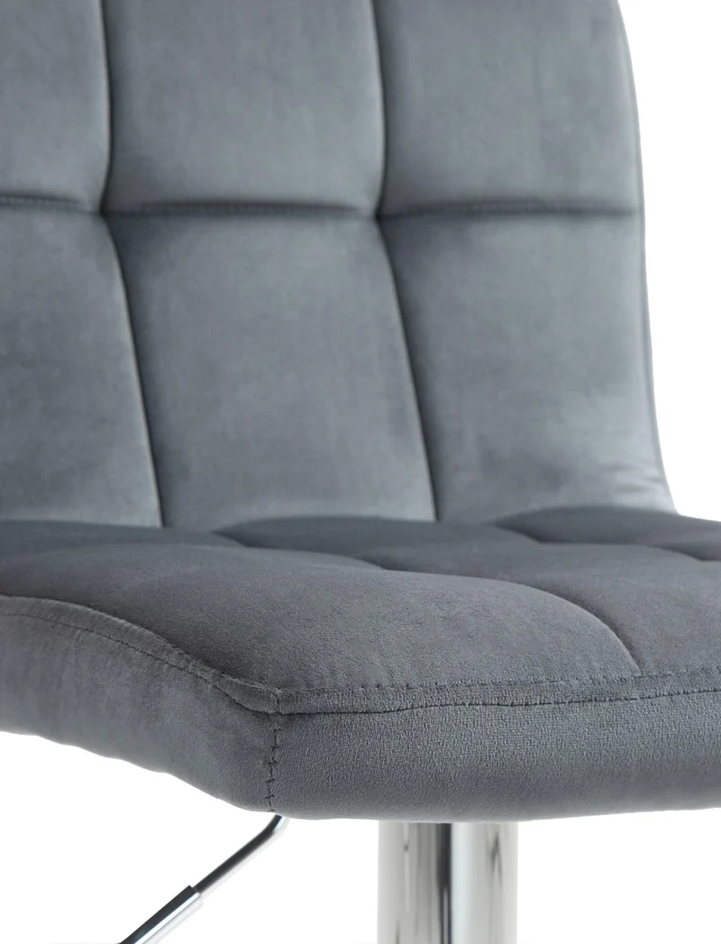 Tabouret de bar chaise haute x 1 avec coutures décoratives carrées assise en velours gris foncé pieds en métal chromé 10_0005325