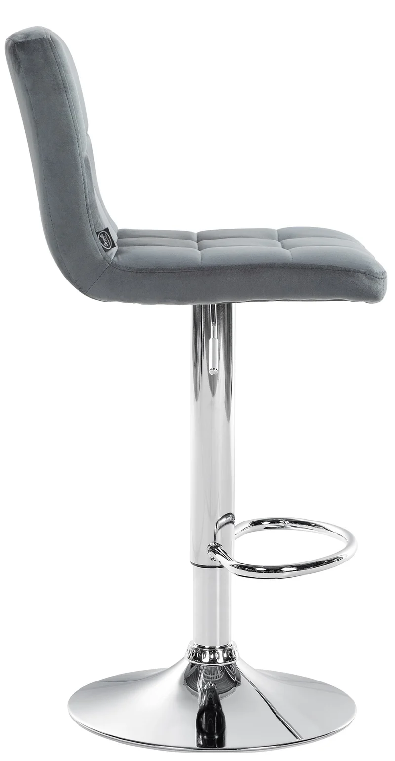 Tabouret de bar chaise haute x 1 avec coutures décoratives carrées assise en velours gris foncé pieds en métal chromé 10_0005325